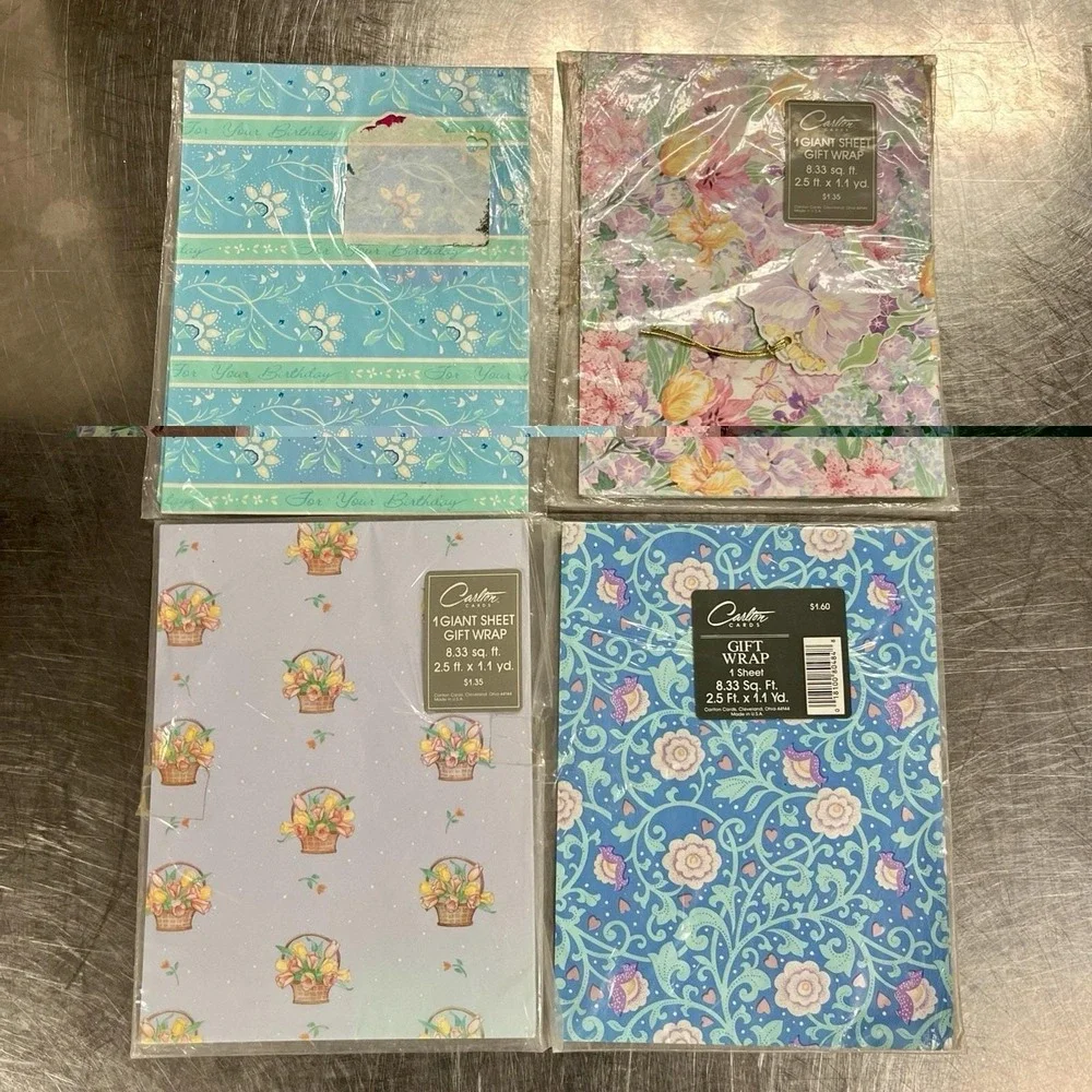 Vintage Carlton All Occasion Floral Flat Gift Wrap 4 Sheets
